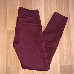 Red skinny crop jeans